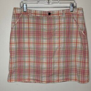 CHRISTOPHER & BANKS Skort Plaid Pink & Tan Cotton Blend Casual Comfortable 12